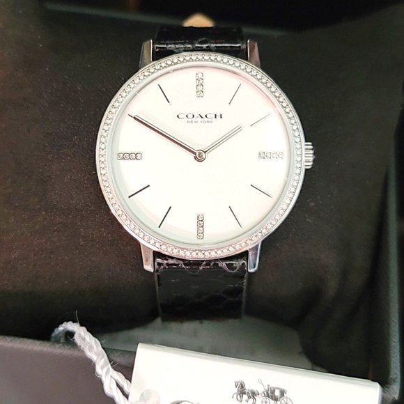 Coach Accessories - NEW! COACH Audrey Ladies Quartz Watch Wihte Dial + Crystals w/Blk Band 14503349